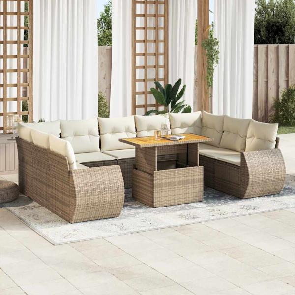 ARDEBO.de - 10-tlg. Garten-Sofagarnitur mit Kissen Beige Poly Rattan