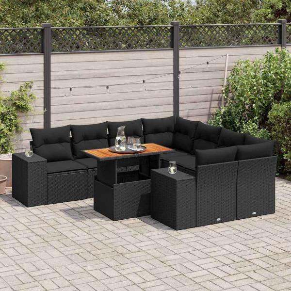 ARDEBO.de - 9-tlg. Garten-Sofagarnitur mit Kissen Schwarz Poly Rattan