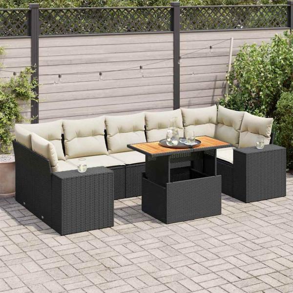 ARDEBO.de - 8-tlg. Garten-Sofagarnitur mit Kissen Schwarz Poly Rattan