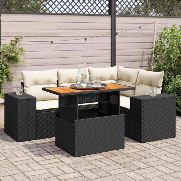 ARDEBO.de - 5-tlg. Garten-Sofagarnitur mit Kissen Schwarz Poly Rattan