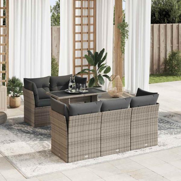 ARDEBO.de - 6-tlg. Garten-Sofagarnitur mit Kissen Grau Poly Rattan