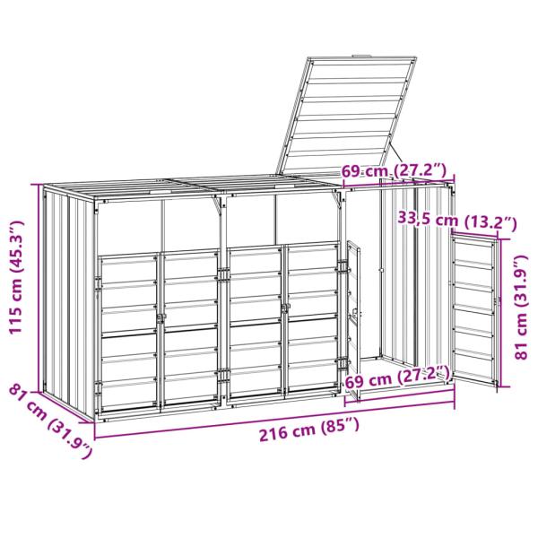 Mülltonnenbox für 3 Tonnen Anthrazit 216x81x115 cm Stahl