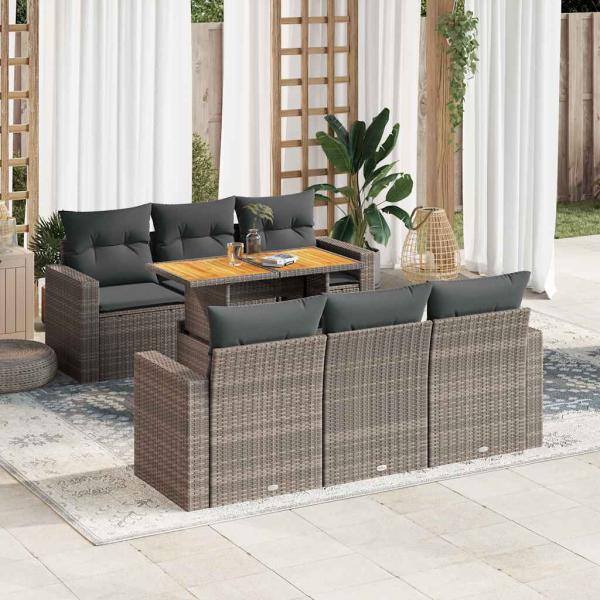 ARDEBO.de - 7-tlg. Garten-Sofagarnitur mit Kissen Grau Poly Rattan