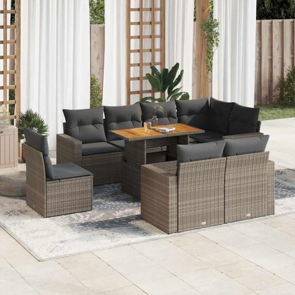 ARDEBO.de - 9-tlg. Garten-Sofagarnitur mit Kissen Grau Poly Rattan