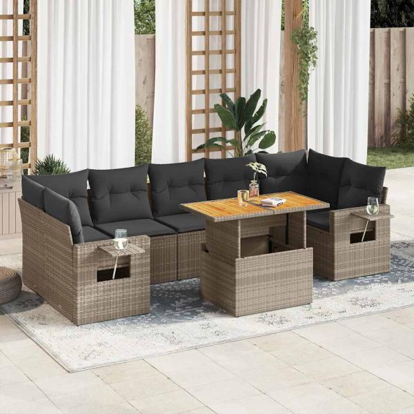 ARDEBO.de - 8-tlg. Garten-Sofagarnitur mit Kissen Grau Poly Rattan