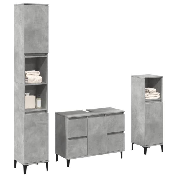 ARDEBO.de - 3-tlg. Badmöbel-Set Betongrau Holzwerkstoff
