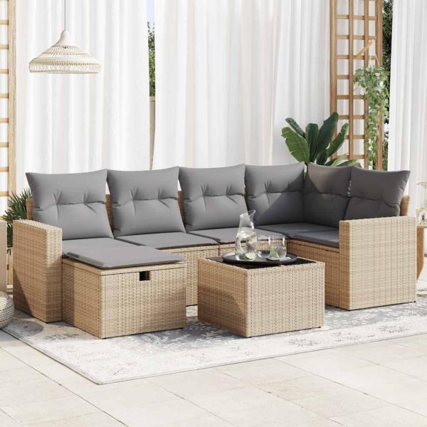 ARDEBO.de - 7-tlg. Garten-Sofagarnitur mit Kissen Beige Poly Rattan