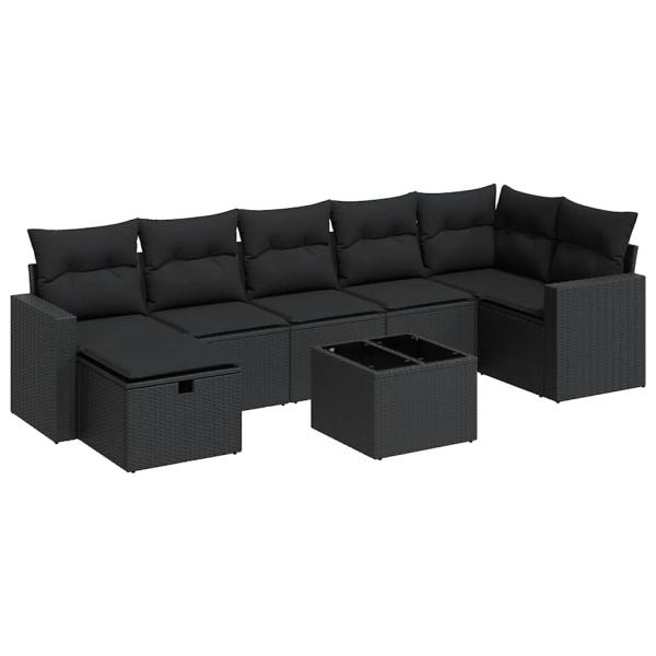 ARDEBO.de - 8-tlg. Garten-Sofagarnitur mit Kissen Schwarz Poly Rattan