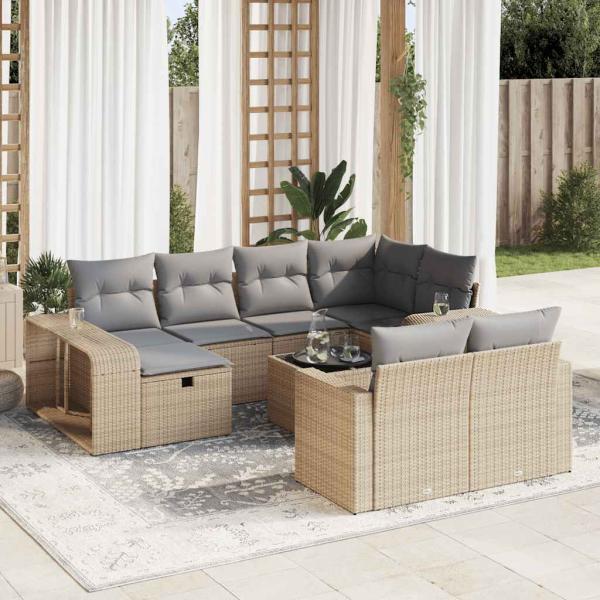 ARDEBO.de - 11-tlg. Garten-Sofagarnitur mit Kissen Beige Poly Rattan