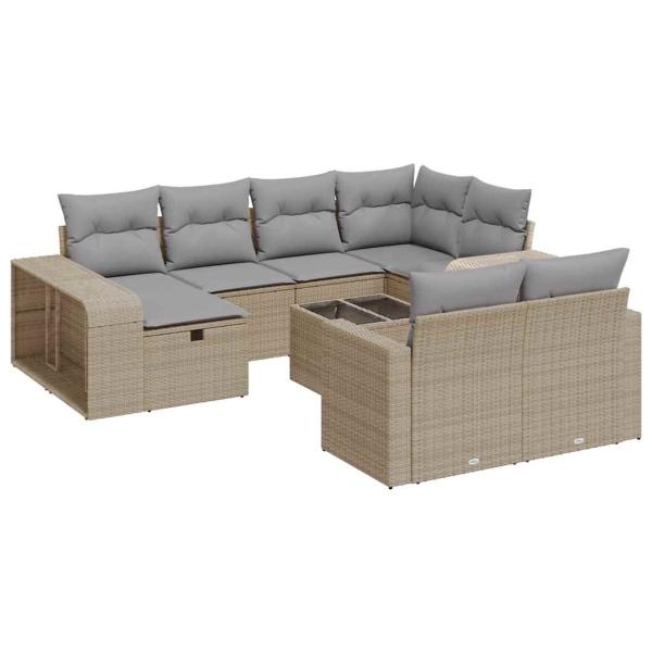 11-tlg. Garten-Sofagarnitur mit Kissen Beige Poly Rattan