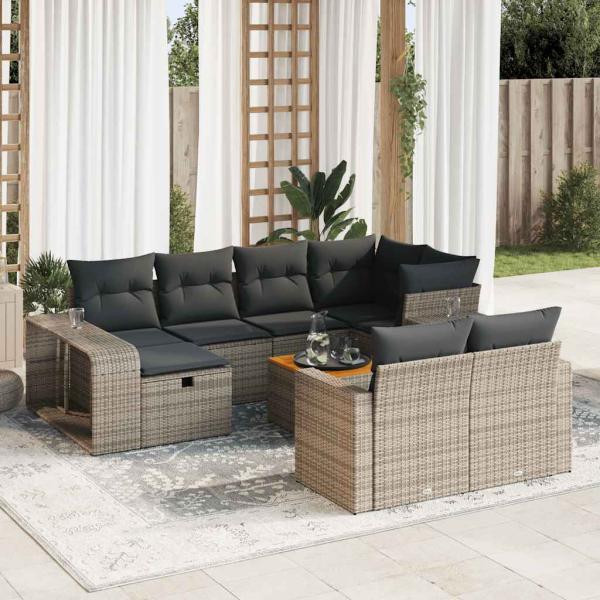 ARDEBO.de - 11-tlg. Garten-Sofagarnitur mit Kissen Grau Poly Rattan