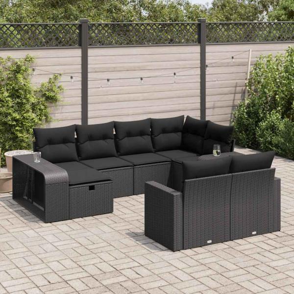 ARDEBO.de - 10-tlg. Garten-Sofagarnitur mit Kissen Schwarz Poly Rattan
