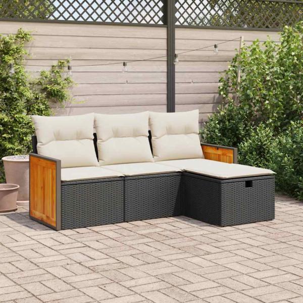 ARDEBO.de - 4-tlg. Garten-Sofagarnitur mit Kissen Schwarz Poly Rattan