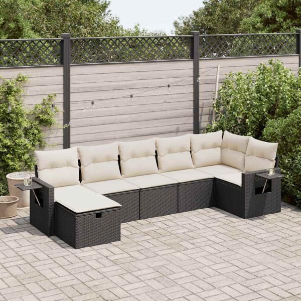 ARDEBO.de - 7-tlg. Garten-Sofagarnitur mit Kissen Schwarz Poly Rattan