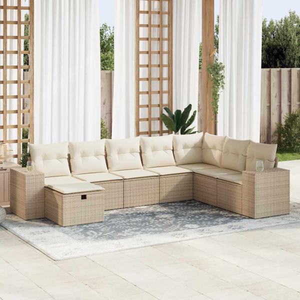 ARDEBO.de - 8-tlg. Garten-Sofagarnitur mit Kissen Beige Poly Rattan