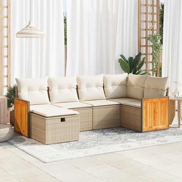 ARDEBO.de - 6-tlg. Garten-Sofagarnitur mit Kissen Beige Poly Rattan