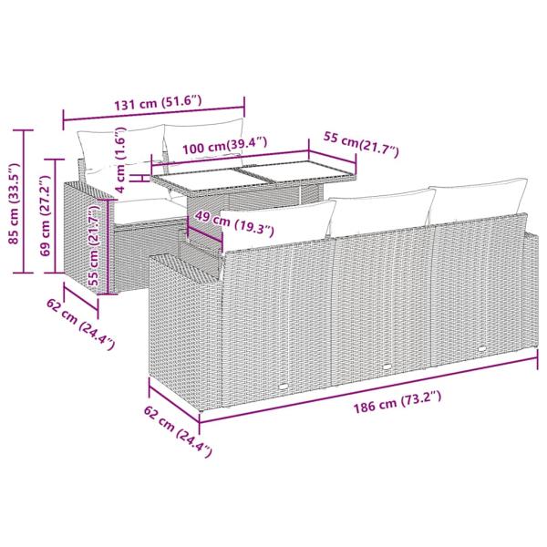 6-tlg. Garten-Sofagarnitur mit Kissen Schwarz Poly Rattan
