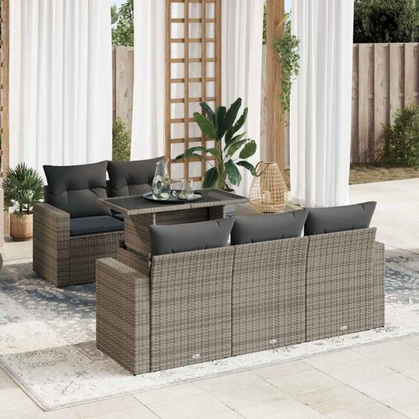 ARDEBO.de - 6-tlg. Garten-Sofagarnitur mit Kissen Grau Poly Rattan