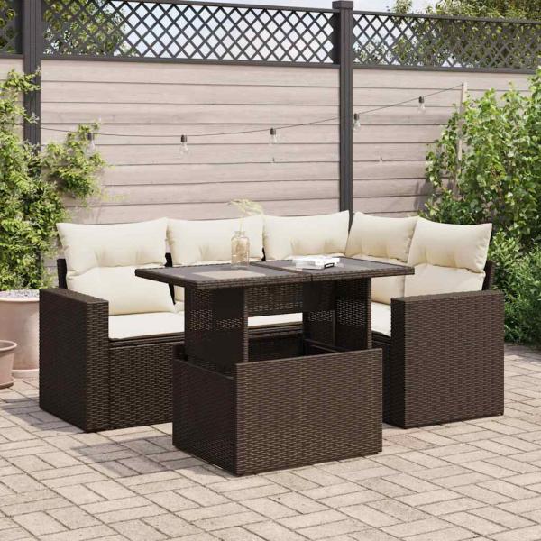 ARDEBO.de - 5-tlg. Garten-Sofagarnitur mit Kissen Braun Poly Rattan