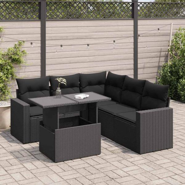 ARDEBO.de - 6-tlg. Garten-Sofagarnitur mit Kissen Schwarz Poly Rattan