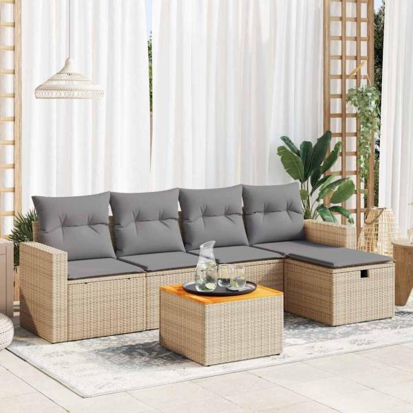 ARDEBO.de - 6-tlg. Garten-Sofagarnitur mit Kissen Beige Poly Rattan