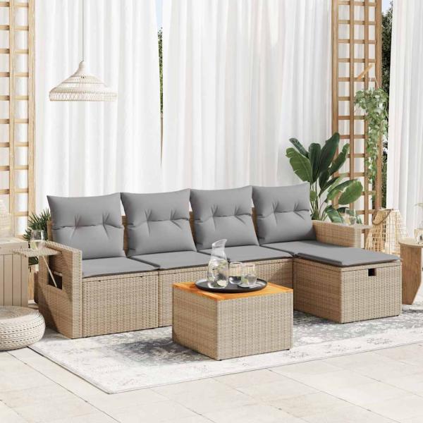 ARDEBO.de - 6-tlg. Garten-Sofagarnitur mit Kissen Beige Poly Rattan