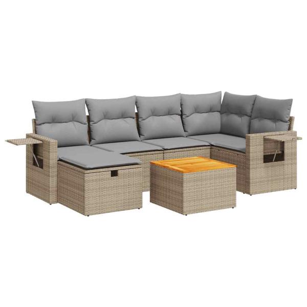ARDEBO.de - 7-tlg. Garten-Sofagarnitur mit Kissen Beige Poly Rattan