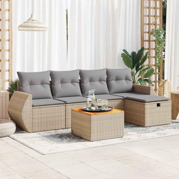 ARDEBO.de - 6-tlg. Garten-Sofagarnitur mit Kissen Beige Poly Rattan