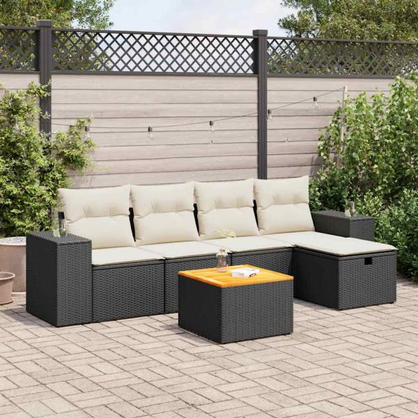ARDEBO.de - 6-tlg. Garten-Sofagarnitur mit Kissen Schwarz Poly Rattan