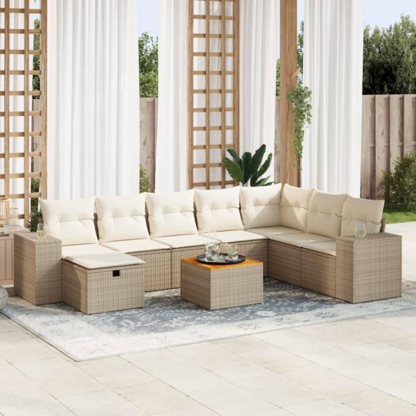 ARDEBO.de - 9-tlg. Garten-Sofagarnitur mit Kissen Beige Poly Rattan