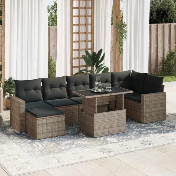 ARDEBO.de - 8-tlg. Garten-Sofagarnitur mit Kissen Grau Poly Rattan