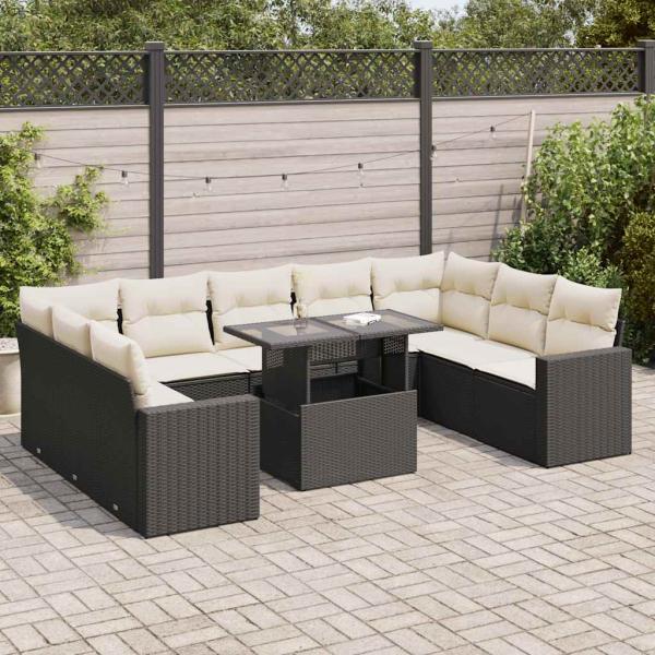ARDEBO.de - 10-tlg. Garten-Sofagarnitur mit Kissen Schwarz Poly Rattan