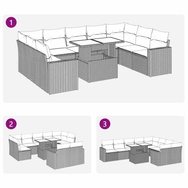 10-tlg. Garten-Sofagarnitur mit Kissen Beige Poly Rattan