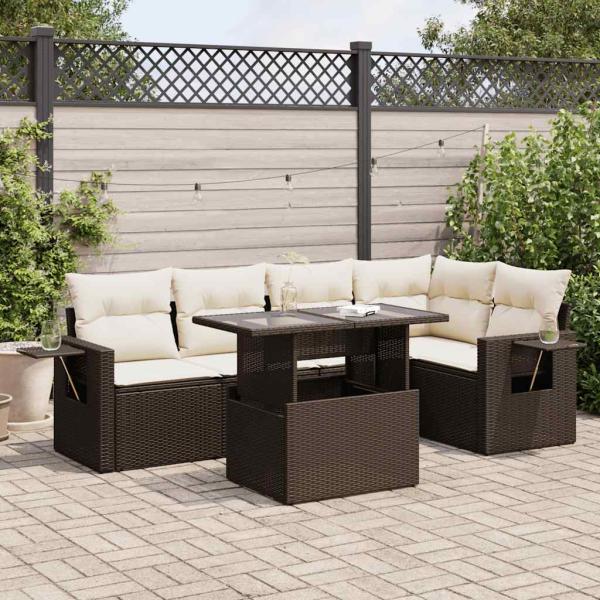 ARDEBO.de - 6-tlg. Garten-Sofagarnitur mit Kissen Braun Poly Rattan
