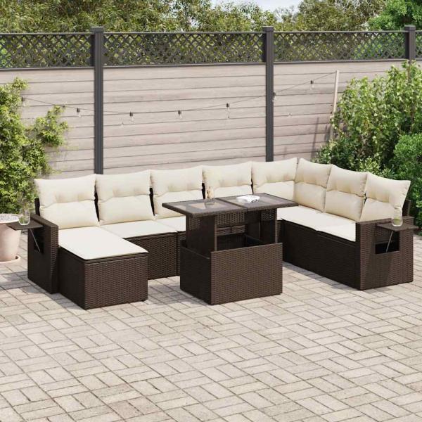 ARDEBO.de - 9-tlg. Garten-Sofagarnitur mit Kissen Braun Poly Rattan