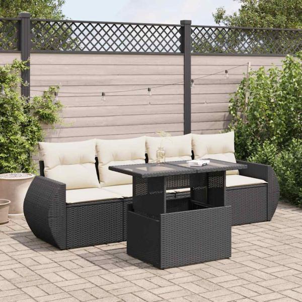 ARDEBO.de - 5-tlg. Garten-Sofagarnitur mit Kissen Schwarz Poly Rattan