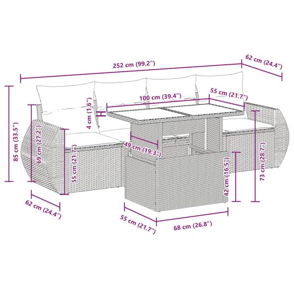 5-tlg. Garten-Sofagarnitur mit Kissen Schwarz Poly Rattan