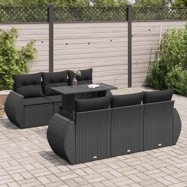 ARDEBO.de - 7-tlg. Garten-Sofagarnitur mit Kissen Schwarz Poly Rattan