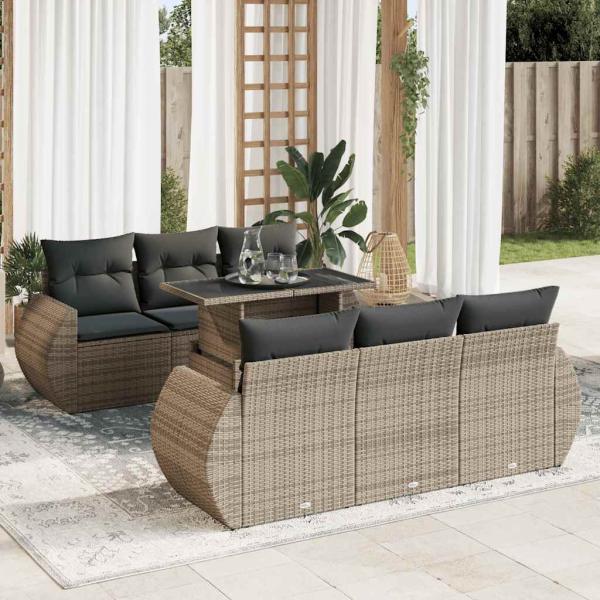 ARDEBO.de - 7-tlg. Garten-Sofagarnitur mit Kissen Grau Poly Rattan