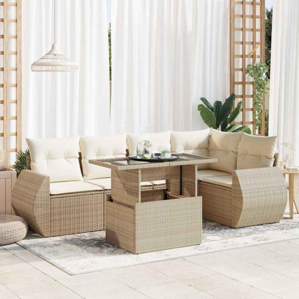 ARDEBO.de - 6-tlg. Garten-Sofagarnitur mit Kissen Beige Poly Rattan