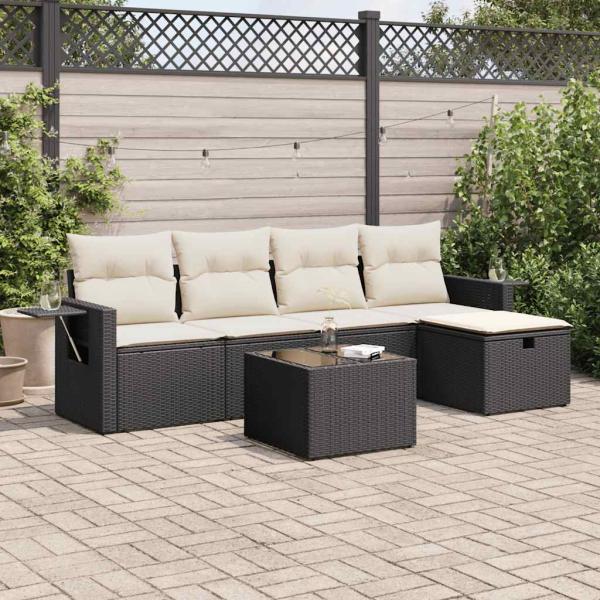ARDEBO.de - 6-tlg. Garten-Sofagarnitur mit Kissen Schwarz Poly Rattan