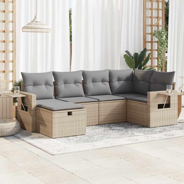 ARDEBO.de - 6-tlg. Garten-Sofagarnitur mit Kissen Beige Poly Rattan