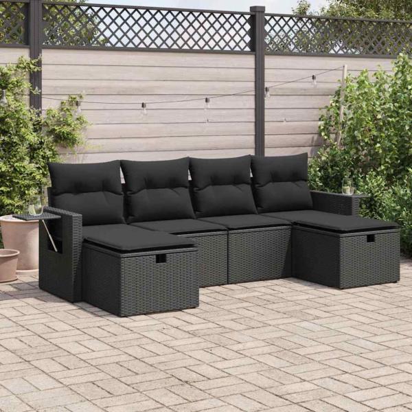 ARDEBO.de - 6-tlg. Garten-Sofagarnitur mit Kissen Schwarz Poly Rattan