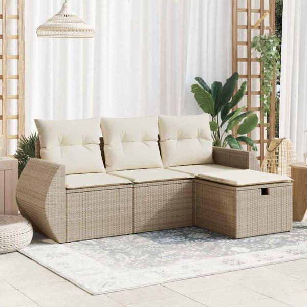 ARDEBO.de - 4-tlg. Garten-Sofagarnitur mit Kissen Beige Poly Rattan