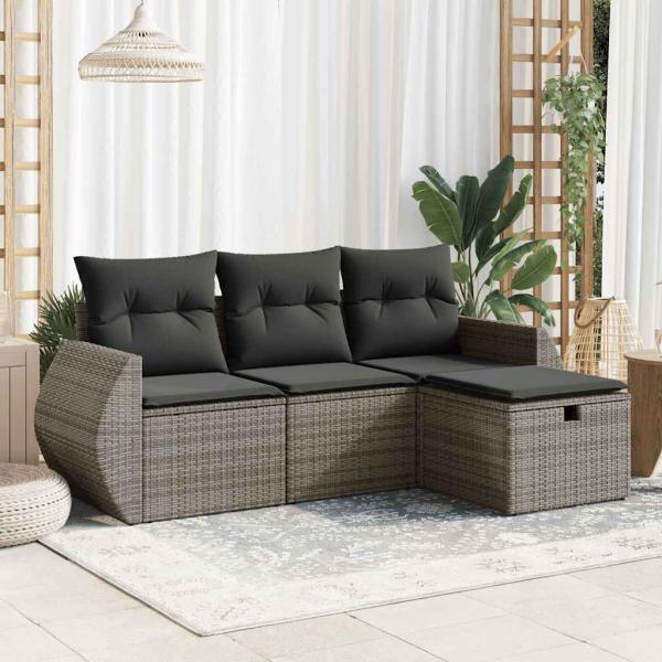 ARDEBO.de - 4-tlg. Garten-Sofagarnitur mit Kissen Grau Poly Rattan