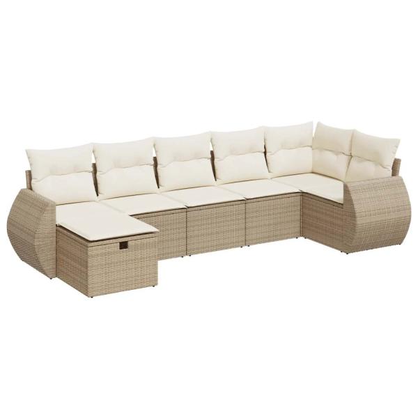 7-tlg. Garten-Sofagarnitur mit Kissen Beige Poly Rattan