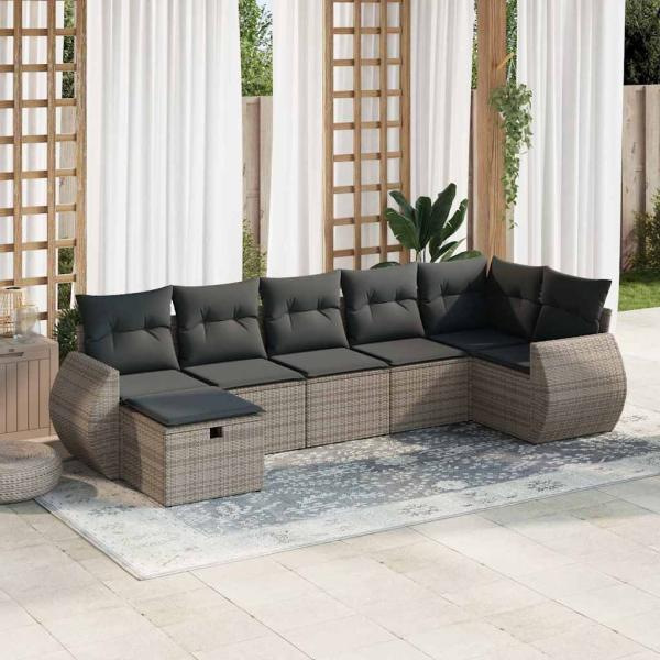 ARDEBO.de - 7-tlg. Garten-Sofagarnitur mit Kissen Grau Poly Rattan