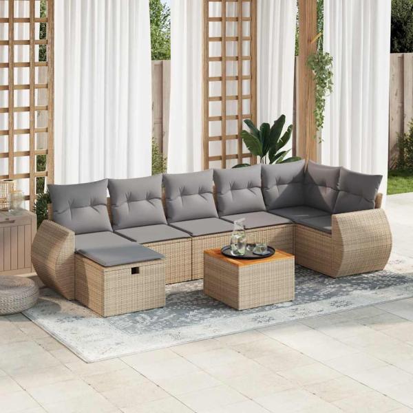 ARDEBO.de - 8-tlg. Garten-Sofagarnitur mit Kissen Beige Poly Rattan