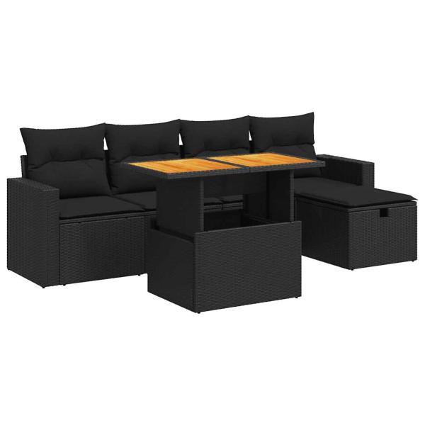 ARDEBO.de - 6-tlg. Garten-Sofagarnitur mit Kissen Schwarz Poly Rattan