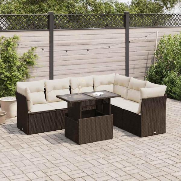 ARDEBO.de - 7-tlg. Garten-Sofagarnitur mit Kissen Braun Poly Rattan